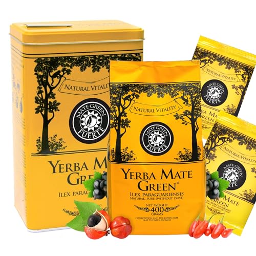 Yerba Mate Green Fuerte 500g ● Brasilianischer Mate Tee mit Kräutern ● Yerba Mate Teedose ● Goji Beeren ● Minze ● Guarana ● Vegan von Mate Green