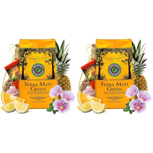 Yerba Mate Green 'Mas Iq Tropical' Brasilianischer Mate-Tee 400g + 50 g Mas Energia Guarana | fruchtiges Mate Tee | mit Ananas (Packung mit 2) von Mate Green