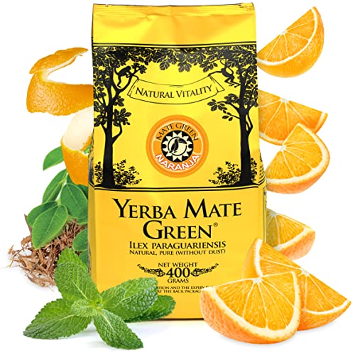 Yerba Mate Green 'Orange' Mate Tee 400g | fruchtiges Mate Tee Citrus | mit Lapacho-Rinde, Orangenschalen (3,3%) und natürliches Orangenaroma | Erfrischendes Zitrus Green Mate Tee von Mate Green