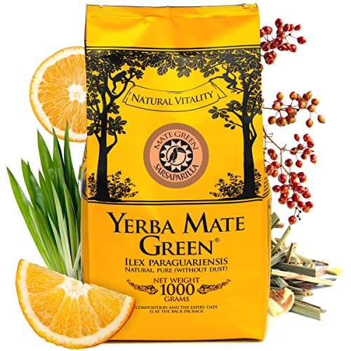 Yerba Mate Green 'Sarsaparilla' Brasilianischer Mate-Tee 1000g | Süß und Erfrischend Mate Tee | mit Orangenschalen, Zitronengras, Sarsaparillawurzel geschnitten 2% und natürliches Aroma von Mate Green