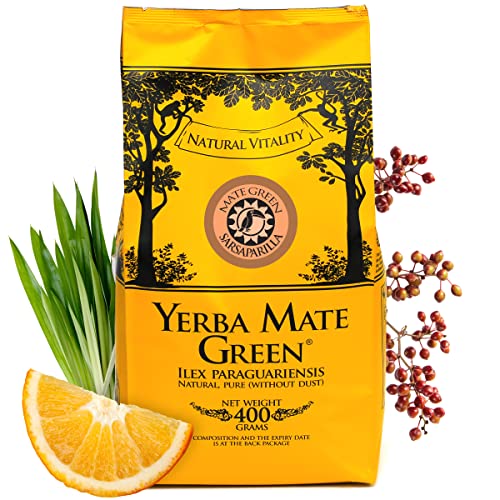 Yerba Mate Green 'Sarsaparilla' Brasilianischer Mate-Tee 400g | Süß und Erfrischend Mate Tee | mit Sarsaparillablätter, Zitronengras | Hohe Qualität | Stark anregender MateTee | Orangenschalen| von Mate Green