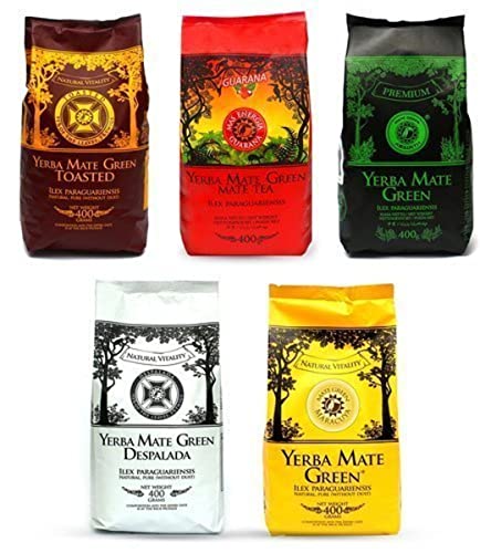 Yerba Mate Tee Mate Green Set 5x400g | Mate Green Toasted 400g | Mate Green Mas Energia Guarana 400g | Mate Green Absinth 400g | Mate Green Despalada 400g | Mate Green Maracuya 400g von Mate Green