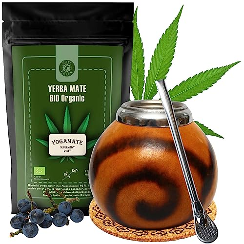 Yerba Mate-Tee YOGA Set | Mate Tee Green BIO Yogomate 400g mit Krauter | Kalebasse Mate-Tee becher | Stahl Trinkhalm Bombilla und korkpad | Brasilian Krauter mate-tee loose leaf 400g von Mate Green