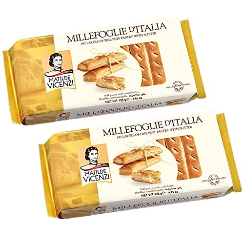 MATILDE VICENZI Millefoglie D'ITALIA Blätterteig mit Butter, gentechnikfrei, ohne Konservierungsstoffe und künstliche Farbstoffe, 125 g (2 Stück) von Matilde Vicenzi