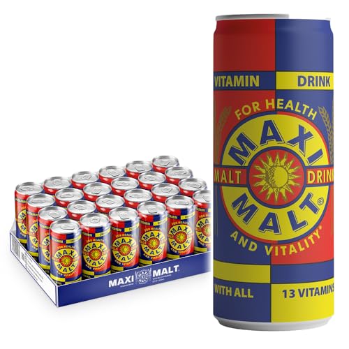 MAXI MALT Energy Drink - 24 x 250 ml | Getränk auf Gerstenmalzbasis | Enthält 100% der RDA von 13 Vitaminen | Ihre tägliche Dosis an Nährstoffen | 24er Pack von Maxi Malt