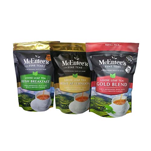 McEntee's Tea Drei Packungen mit traditionellen irischen Mischungen (3er-Pack) - Frühstücks-, Nachmittags- und Goldmischung 250 g Nachfüllbeutel - Ceylon- und Assam-Tees von McEntee's Tea