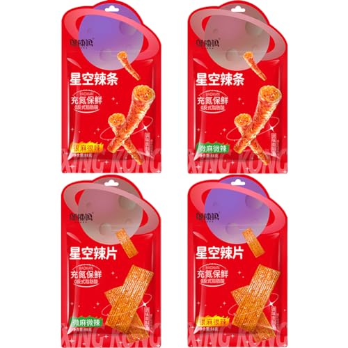 McKona Würzig Gewürzte 4 Packungen Big Latiao Hot & Spicy Stick Gluten Strips, Würzige Chinesische Snacks, Scharfer Weizensnack Klassische Hot Strips fürs Büro, Lässiger Snack (88g*4Pcs) von McKona