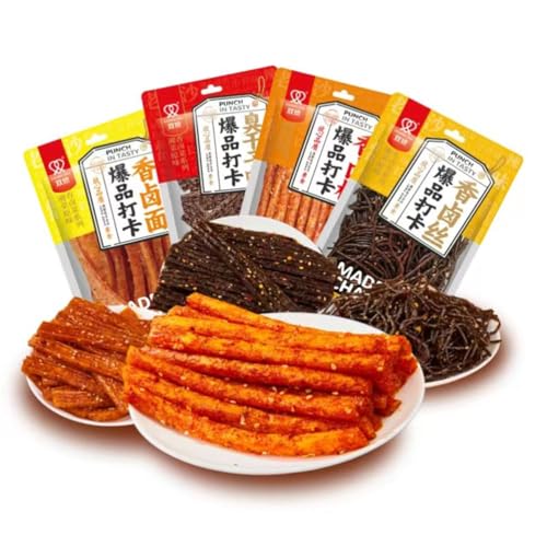 Würzige Chinesische Snacks Würzig Gewürzte 4 Packungen Big Latiao Hot & Spicy Stick Gluten Strips, Scharfer Weizensnack Klassische Hot Strips fürs Büro, Lässiger Snack（108g*4 Pcs） von McKona