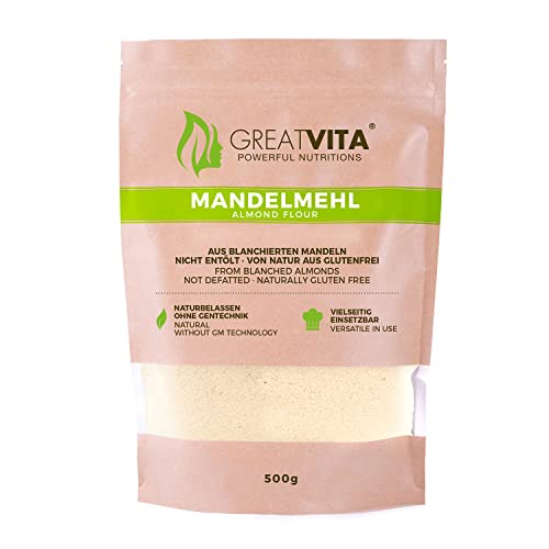 GreatVita Mandelmehl, naturbelassen, aus blanchierten Mandeln, 500g gemahlene Mandeln von Mea Vita