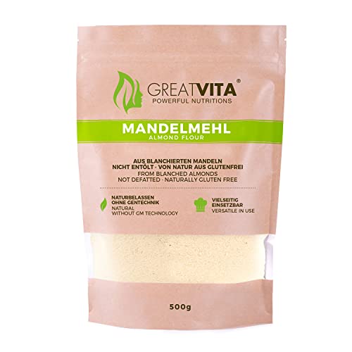 GreatVita Mandelmehl, naturbelassen, blanchiert, 500g gemahlene Mandeln von Mea Vita