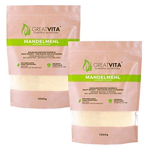 GreatVita Mandelmehl, naturbelassen, blanchiert, (2 x 1000g) gemahlene Mandeln von Mea Vita