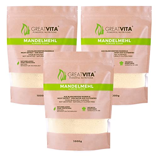 GreatVita Mandelmehl, naturbelassen, blanchiert, (3 x 1000g) gemahlene Mandeln von Mea Vita