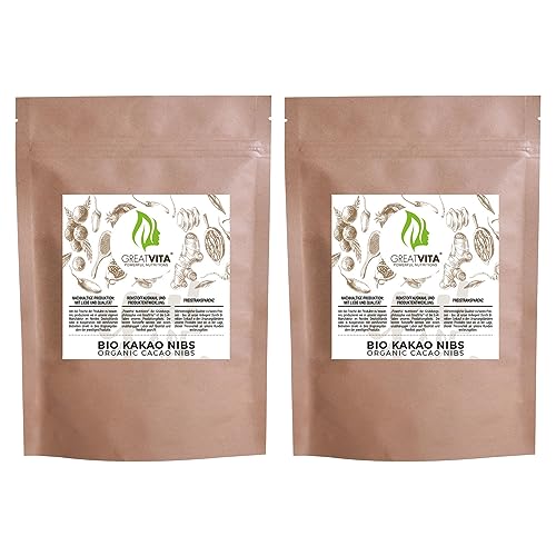 Mea Vita GreatVita Bio Kakaonibs, 2x 800g, rohe Kakaonibs ideal als Topping, Naturprodukt ohne Zusätze von Mea Vita