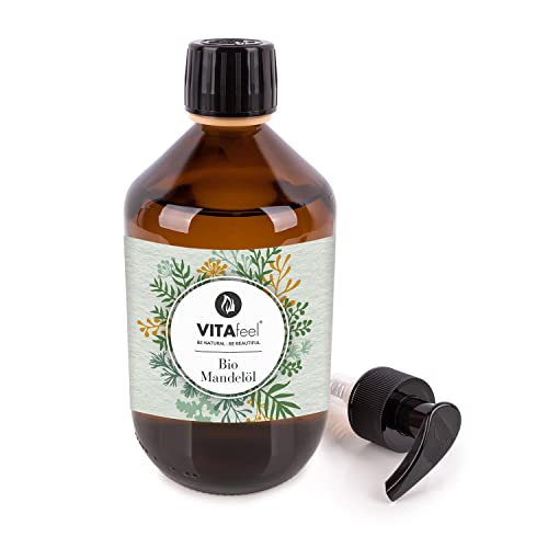 VitaFeel Bio Mandelöl, süß, 100 Procent rein & kaltgepresst, 1er Pack (1 x 500 ml), vegan, gentechnikfrei, ideal zur Haut- und Haarpflege, für Aromatherapie & als Basisöl für Massageöle oder Naturkosmetik von Mea Vita