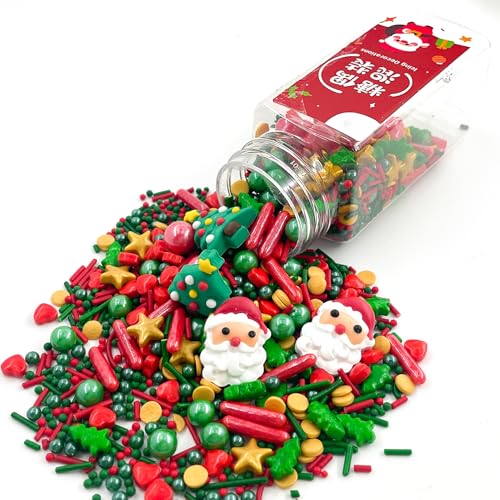 Streudeko Weihnachten Essbar 100g, Zuckerdekor Weihnachten, Essbare Tortendeko Weihnachten, Kuchen Deko Weihnachten, Essbare Perlen, zum Backen und Dekorieren von Meanju