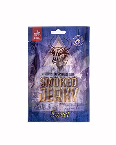 Beef Jerky, Beef Jerky geräuchert sweet, Getrocknetes Fleisch Jerky mit süßem Geschmack, Smoked Beef Jerky Sweet, Luftgetrocknetes Rindfleisch mit hohem Proteingehalt (Beef Jerky Sweet,12 X 50 gramm) von Meat Snack