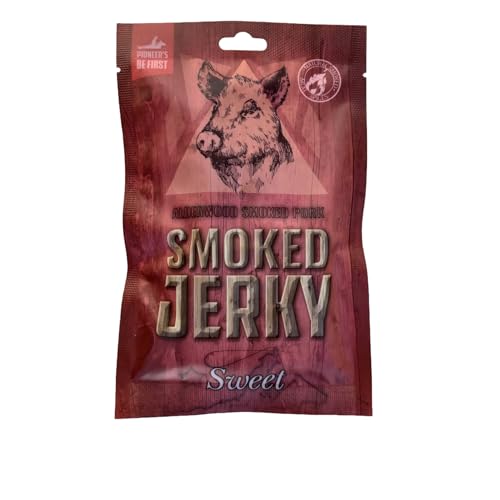 NEW BEER SNACK - Sweet Pork Jerky Steak - Trockenfleisch Protein Snack - Hochwertiges Schweinefleisch - Geräucherte Trockenproviant - Süßer & pikanter Knabberartikel - 12x50 g von NEW BEER SNACK