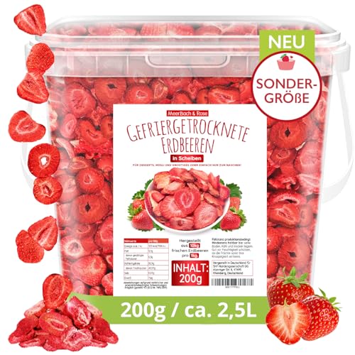 Erdbeeren gefriergetrocknet, 200g gefriergetrocknete Früchte in Scheiben, ungezuckert, fruchtige Erdbeerchips, getrocknete Erdbeeren von MeerBach & Rose