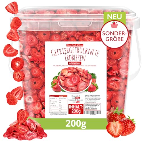 Erdbeeren gefriergetrocknet, 200g gefriergetrocknete Früchte in Scheiben, ungezuckert, fruchtige Erdbeerchips, getrocknete Erdbeeren von MeerBach & Rose