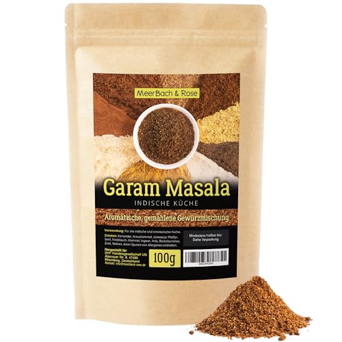 Garam Masala 100g, indische Gewürzmischung, gemahlenes Masala Gewürz, Meerbach & Rose,aromatisches Gewürz für die indische Küche, vielfältig einsetzbar, in Deutschland von Hand abgefüllt von MeerBach & Rose