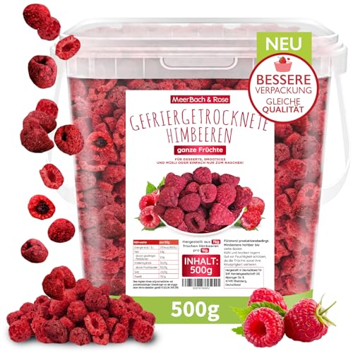 Himbeeren gefriergetrocknet, KEINE Chinaware, 500g gefriergetrocknete ganze Früchte, frei von Zusatzstoffen, fruchtig, in Deutschland hergestellt von MeerBach & Rose