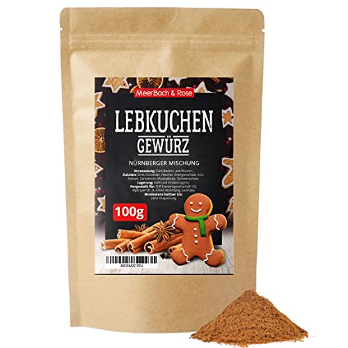 MeerBach & Rose Lebkuchengewürz 100g, Lebkuchen Gewürz zum Backen von Lebkuchen, Spekulatius, Pfefferkuchen, Honigkuchen, Keksen und weihnachtlichem Gebäck, Lebkuchengewürzmischung, Weihnachtsgewürz von MeerBach & Rose