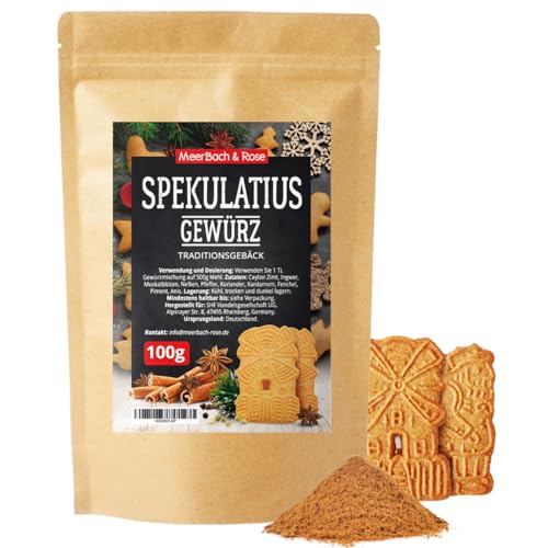 Spekulatiusgewürz 100g, Spekulatius Gewürz zum Backen von Spekulatius, Lebkuchen, Pfefferkuchen, Honigkuchen, Keksen und weihnachtlichem Gebäck, Spekulatiusgewürzmischung, Weihnachtsgewürz von MeerBach & Rose