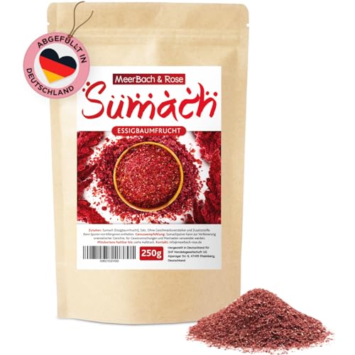 Sumach Gewürz, 250g Sumak Gewürz türkisch, orientalisches Sumac, Essigbaumgewürz, natürlich ohne Farb- und Zusatzstoffe, in Deutschland von Hand abgefüllt von MeerBach & Rose