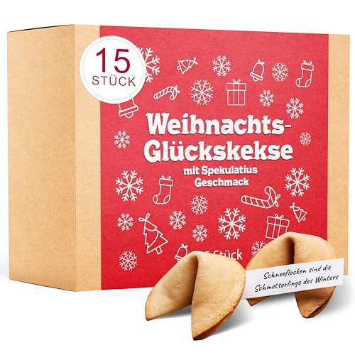 Weihnachtsglückskekse mit Spekulatiusgeschmack 15 Stück, Glückskeks Box, einzeln verpackt, Glückskeks Spekulatius von MeerBach & Rose