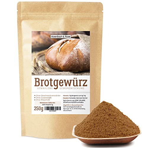 Brotgewürz bayerische Art, Gourmetmischung, 250g Brotgewürzmischung mit Kümmel, Fenchel und Koriander, herzhafte Gewürzmischung für Brot, Naturprodukt, ohne Salz und künstliche Zusätze von MeerBach & Rose