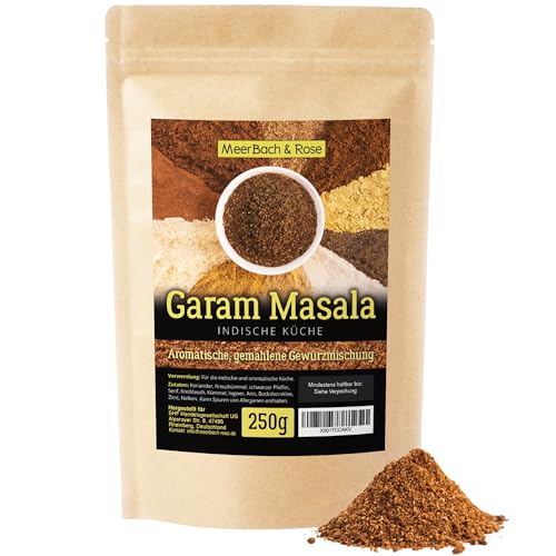 Garam Masala, indische Gewürzmischung, 250g gemahlenes Masala Gewürz, aromatisches Gewürz für die indische Küche, vielfältig einsetzbar, in Deutschland von Hand abgefüllt von MeerBach & Rose