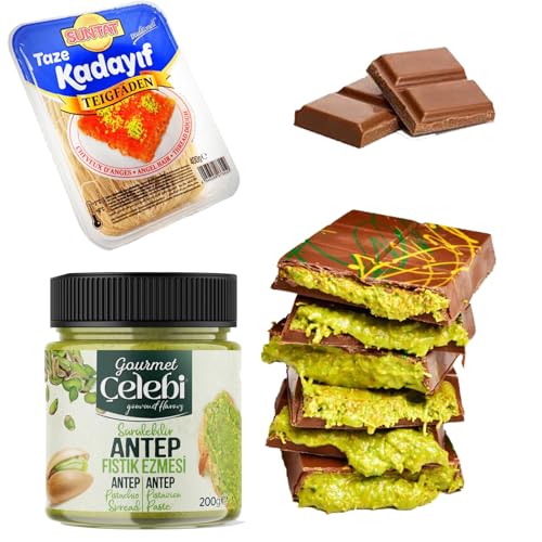 Dubai Schokolade - KIT zum Selbermachen - Dubai Schokoladen Kunafeh, Dubai Cikolata Kadaif, Baklava, Kadayif Teigfäden 200g von Meinbazar