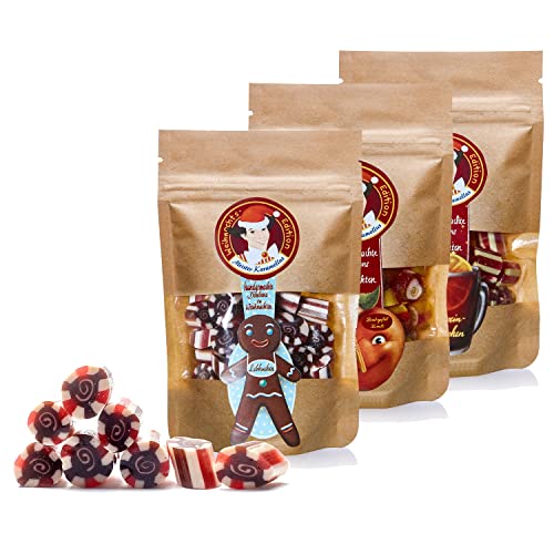 Original Meister Karamellus Lebkuchen, Bratapfel-Zimt, Glühwein BonBons (3 x 80g Tüte) 100% Handarbeit aus deutscher Manufaktur, Lutschbonbon frei von Geschmacksverstärkern von Meister Karamellus