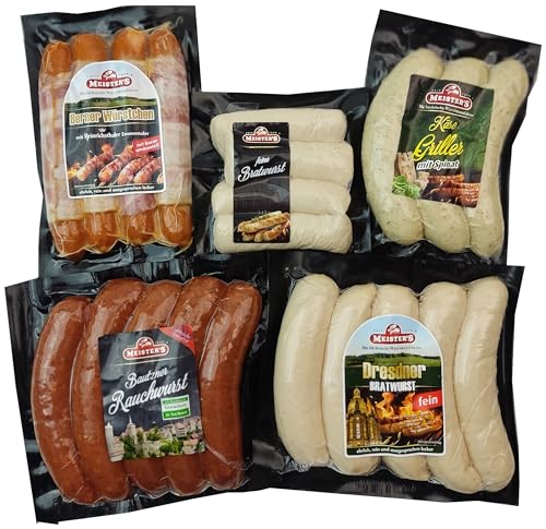 MEISTER'S Grillpaket Bratwurst, Käsewurst, Rauchwurst Debrecziner, Rostbratwurst, Berner Würstchen mit Käse & Bacon Lebensmittel Paket von MEISTER'S