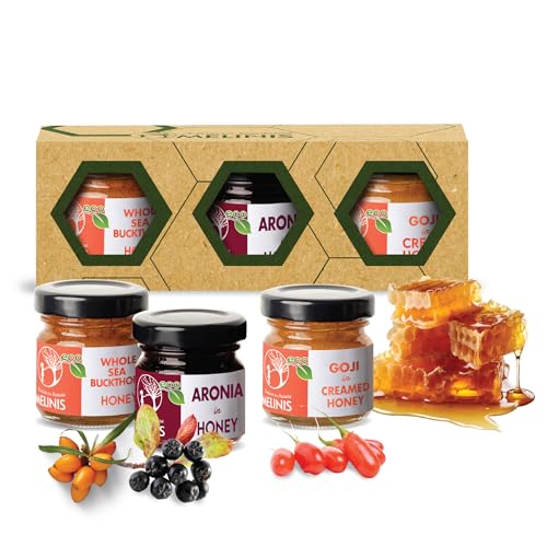 Bio-Honigaufstrich Vitamin-Explosions-Set 3x40g – Mit Sanddorn, Aronia und Goji-Beeren – Nährstoffreicher Genuss mit Bio-Akazienhonig für Frühstück, Desserts & Snacks – von Melinis von Melinis