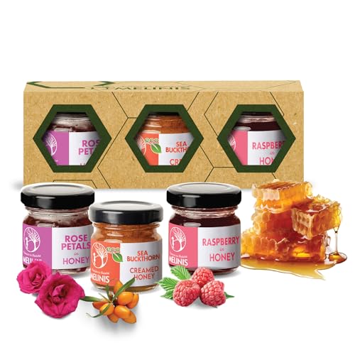 Cremiger Honigaufstrich Set 3x40g – Melinis Eco mit Sanddorn, Himbeeren & Rosenblüten – Premium Akazienhonig mit Fruchtveredelung, Ideal für Frühstück, Desserts & Smoothies - Melinis von Melinis