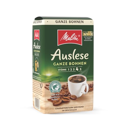 Melitta Auslese Filter-Kaffee 500g, Ganze Kaffee-Bohnen, Bohnen für Filterkaffeemaschinen, starke Röstung, geröstet in Deutschland (Packung mit 10) von Melitta