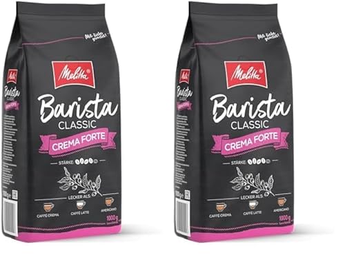 Melitta Barista Classic Crema Forte, Ganze Kaffee-Bohnen 1kg, ungemahlen, Kaffeebohnen für Kaffee-Vollautomat, kräftige Röstung, Stärke 4 (Packung mit 2) von Melitta