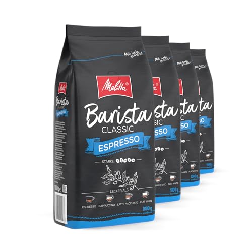 Melitta Barista Classic Espresso, Ganze Kaffee-Bohnen 4 x 1kg, ungemahlen, Kaffeebohnen für Kaffee-Vollautomat, kräftige Röstung, Stärke 5, im Tray von Melitta