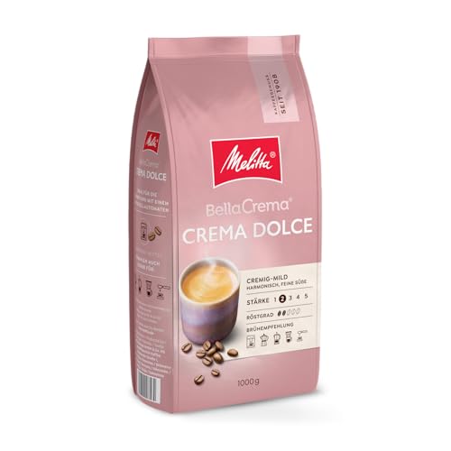 Melitta BellaCrema Crema Dolce Ganze Kaffee-Bohnen 1kg, ungemahlen, Kaffeebohnen für Kaffee-Vollautomat, sanfte Röstung, geröstet in Deutschland, Stärke 2 von Melitta