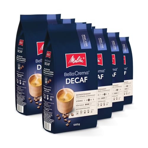 Melitta BellaCrema Decaf Ganze Kaffee-Bohnen entkoffeiniert 8 x 1kg, ungemahlen, Kaffeebohnen für Kaffee-Vollautomat, koffeinfrei, milde Röstung, geröstet in Deutschland, Stärke 3 von Melitta