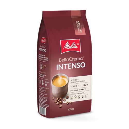 Melitta BellaCrema Intenso Ganze Kaffee-Bohnen 1kg, ungemahlen, Kaffeebohnen für Kaffee-Vollautomat, kräftige Röstung, geröstet in Deutschland, Stärke 4 von Melitta