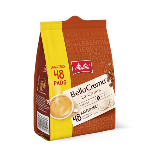 Melitta BellaCrema La Crema gemahlener Röstkaffee in Kaffee-Pads 48 Stück, Kaffeepads für Pad-Maschine, mittlere Röstung, geröstet in Deutschland, Stärke 3 von Melitta