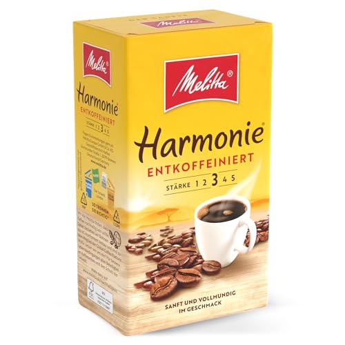 Melitta Harmonie Entkoffeiniert Filter-Kaffee 500g, gemahlen, Pulver für Filterkaffeemaschinen, koffeinfrei, milde Röstung, geröstet in Deutschland von Melitta
