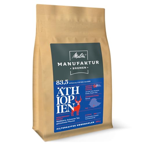 Melitta Manufaktur-Kaffee Äthiopien, Spezialitäten-Kaffee, 250g, Filterkaffee ungemahlen, Single-Origin-Kaffee, sanfte Trommelröstung, geröstet in Deutschland, Stärke 2 von Melitta