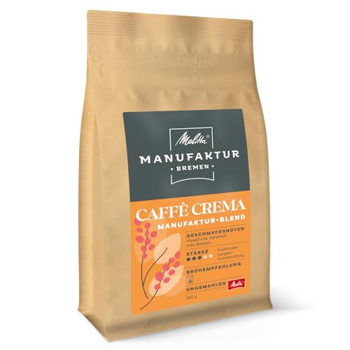 Melitta Manufaktur-Kaffee Caffè Crema Spezialitäten-Kaffee, 500g, Kaffee-Bohnen, ungemahlen, Regionenkaffee aus Brasilien, Kolumbien und Äthiopien, geröstet in Deutschland, Stärke 3 von Melitta