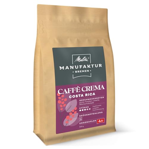 Melitta Manufaktur-Kaffee Caffè Crema Spezialitäten-Kaffee, 500g, Kaffee-Bohnen, ungemahlen, Single-Origin-Farm-Kaffee aus Costa Rica, geröstet in Deutschland, Stärke 3 von Melitta