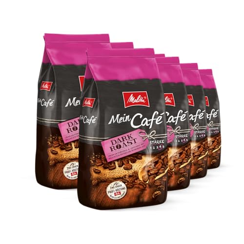 Melitta Mein Café Dark Roast, Ganze Kaffee-Bohnen 8 x 1kg, ungemahlen, Kaffeebohnen für Kaffee-Vollautomat, kräftige Röstung, Stärke 4, im Tray von Melitta