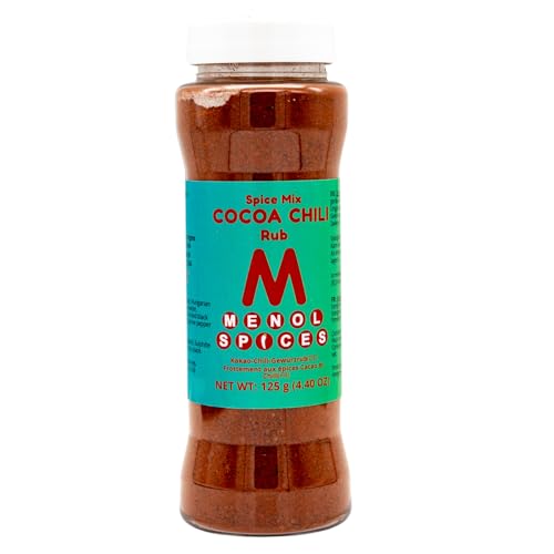 Menol Spices Chili-Schoko BBQ Gewürz Rub 125g, 20% Salz, BBQ gewürze, Grill gewürze, Gewürzmischung, Chicken seasoning, Gourmet grillgewürze, Gewürzsalz,Veganes Gewürz,Gourmet Gewürz,Ohne MSG von Menol Spices