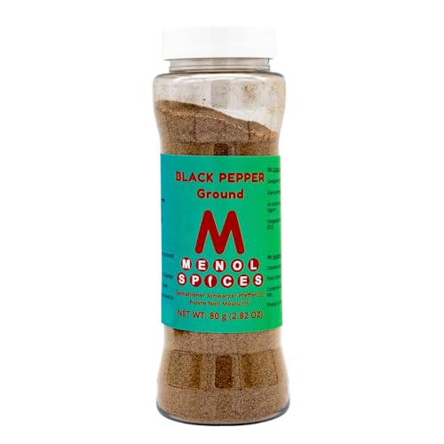 Menol Spices Gemahlener schwarzer Pfeffer - 80g in Streuerflasche - Gourmetqualität von Menol Spices